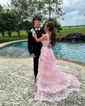 Ball Gown V-neck Sequin Ruffle Tiered Prom Dresses
