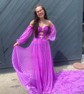 Ball Gown Off-the-shoulder Chiffon Pleated Prom Dresses With Puff Sleeve