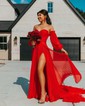 Ball Gown Off-the-shoulder Chiffon Pleated Prom Dresses With Puff Sleeve