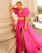 Ball Gown Off-the-shoulder Satin Puff Sleeve Two Piece Prom Dresses