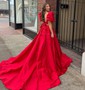 Ball Gown Off-the-shoulder Satin Puff Sleeve Two Piece Prom Dresses