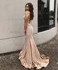 Mermaid V-neck Jersey Backless Beaded Prom Dresses