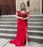 Mermaid Off-the-shoulder Satin Corset Prom Dresses With Appliques