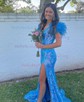 Mermaid Off-the-shoulder Sparkly Sequin Prom Dresses With Feather