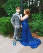 Mermaid V-neck Sparkly Velvet Sequin Prom Dresses