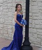 Mermaid V-neck Sparkly Velvet Sequin Prom Dresses
