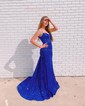 Mermaid V-neck Sparkly Velvet Sequin Prom Dresses