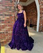 Ball Gown Square Neck Sparkly Velvet Sequin Prom Dresses