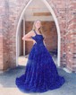 Ball Gown Square Neck Sparkly Velvet Sequin Prom Dresses
