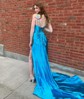 Mermaid V-neck Satin Corset Prom Dresses With Ruched