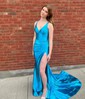 Mermaid V-neck Satin Corset Prom Dresses With Ruched