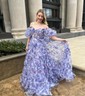 Ball Gown Off-the-shoulder Tulle Floral Prom Dresses With Puff Sleeve