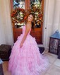 Ball Gown V-neck Tulle Ruffle Tiered Prom Dresses