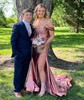 Mermaid Off-the-shoulder Satin Corset Prom Dresses With Ruched