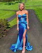 Mermaid Strapless Satin Cut Out Prom Dresses With Ruched