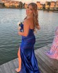 Mermaid Strapless Satin Cut Out Prom Dresses With Ruched