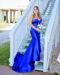 Mermaid Strapless Satin Cut Out Prom Dresses With Ruched