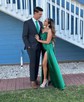 Mermaid Strapless Ruched Satin Prom Dresses With Appliques