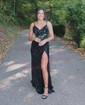 Mermaid V-neck Sparkly Velvet Sequin Prom Dresses With Beading