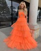 Ball Gown Halter Tulle Ruffle Tiered Prom Dresses