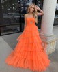 Ball Gown Halter Tulle Ruffle Tiered Prom Dresses