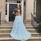 Ball Gown Strapless Tulle Tiered Prom Dresses With Appliques