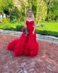 Ball Gown Strapless Tulle Ruffle Tiered Prom Dresses
