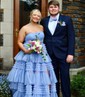 Ball Gown Strapless Tulle Ruffle Tiered Prom Dresses
