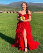 Ball Gown Off-the-shoulder Sequin Tiered Prom Dresses