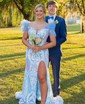 Mermaid Off-the-shoulder Sparkly Sequin Prom Dresses With Feather