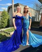 Mermaid Off-the-shoulder Sparkly Sequin Prom Dresses With Ruched