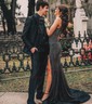 Black Mermaid V-neck Jersey Beaded Prom Dresses
