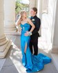 Mermaid Strapless Satin Cut Out Prom Dresses With Ruched