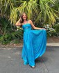Sparkly A-line Halter Metallic Prom Dresses With Ruched