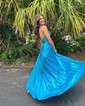 Sparkly A-line Halter Metallic Prom Dresses With Ruched