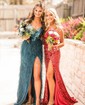 Mermaid V-neck Sparkly Velvet Sequin Prom Dresses With Beading