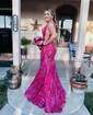 Mermaid V-neck Backless Sparkly Sequin Prom Dresses
