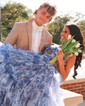 Ball Gown Halter Tulle Floral Ruffle Tiered Prom Dresses