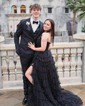 Ball Gown Strapless Tulle Tiered Prom Dresses With Appliques