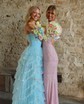 Ball Gown Strapless Tulle Tiered Prom Dresses With Appliques