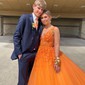 Princess V-neck Backless Tulle Prom Dresses With Appliques