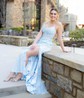 Sheath/Column Strapless Tulle Corset Prom Dresses With Appliques