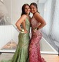 Mermaid V-neck Backless Sparkly Sequin Prom Dresses