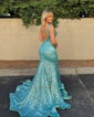 Mermaid V-neck Backless Sparkly Sequin Prom Dresses