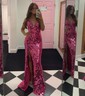Sheath/Column V-neck Sparkly Sequin Prom Dresses