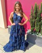 Ball Gown One Shoulder Sequin Tiered Prom Dresses