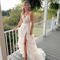 Ball Gown V-neck Sequin Ruffle Tiered Prom Dresses