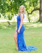 Sheath/Column V-neck Sparkly Sequin Prom Dresses With Feather