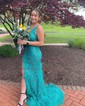 Sheath/Column V-neck Sparkly Sequin Prom Dresses With Feather