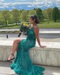 Sheath/Column V-neck Sparkly Sequin Prom Dresses With Feather